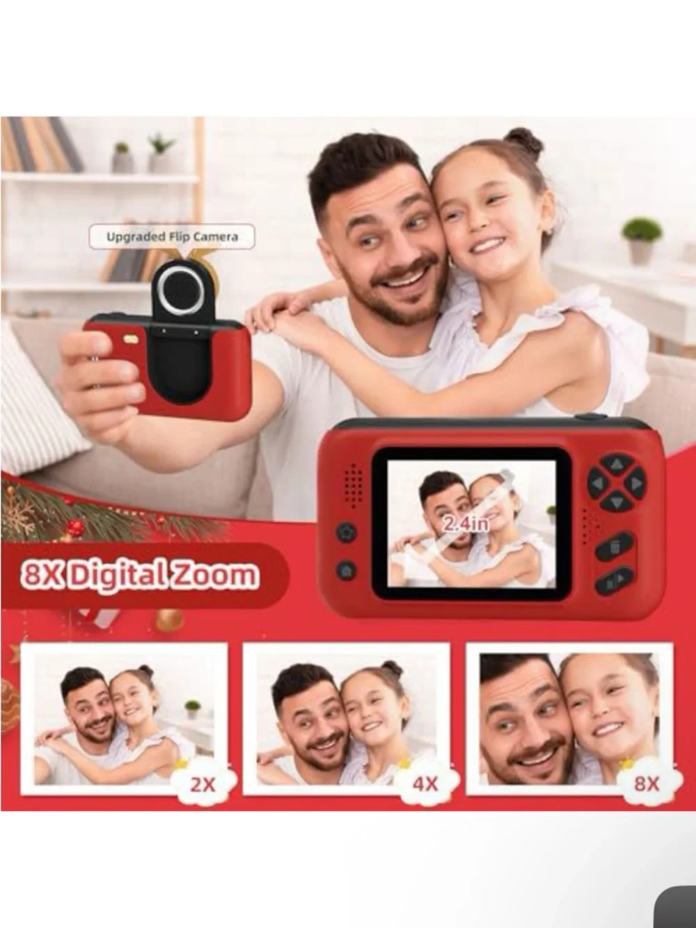 Red Kids Digital Camera with Detachable Lens and Antler Clip
